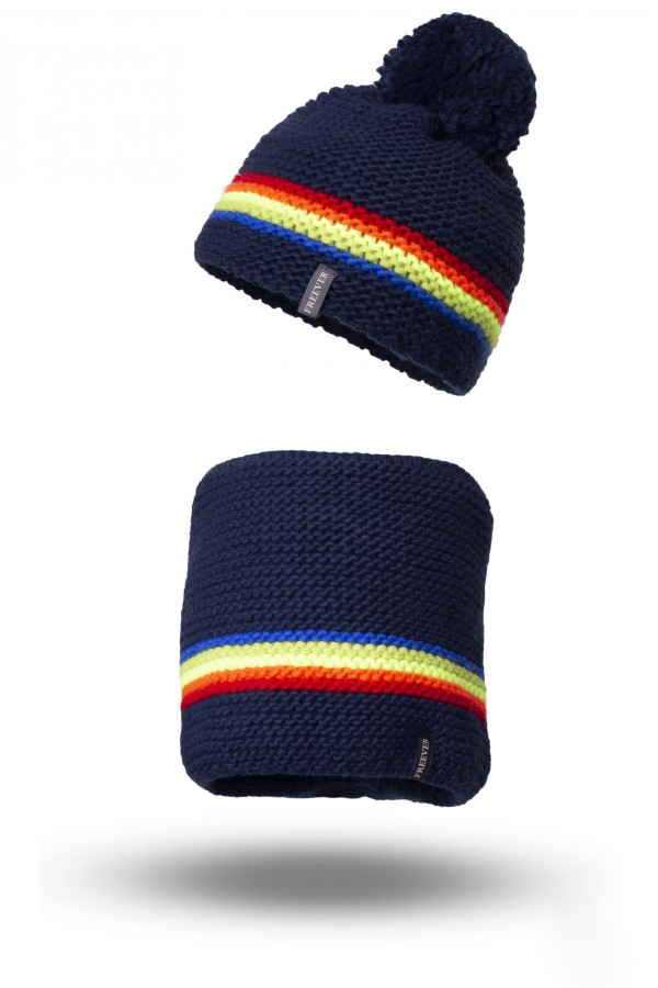 В'язаний комплект жіночий (шапка снуд) Freever GF 20309 темно-синій - freever.ua