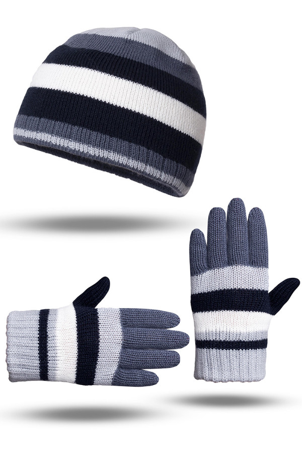 Вязаный комплект для мальчика (шапка перчатки) Freever GF 20320 голубой