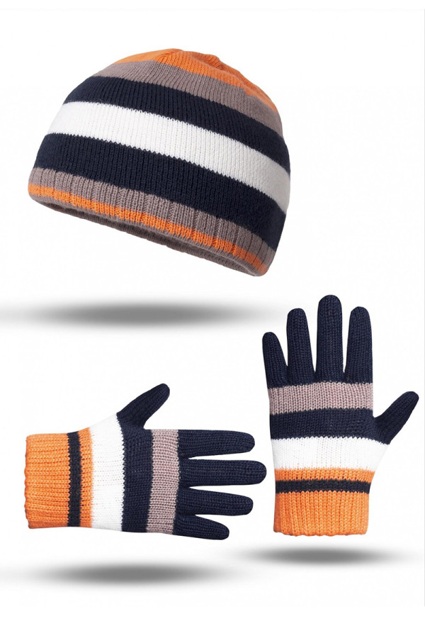 Вязаный комплект для мальчика (шапка перчатки) Freever GF 20320 оранжевый - freever.ua