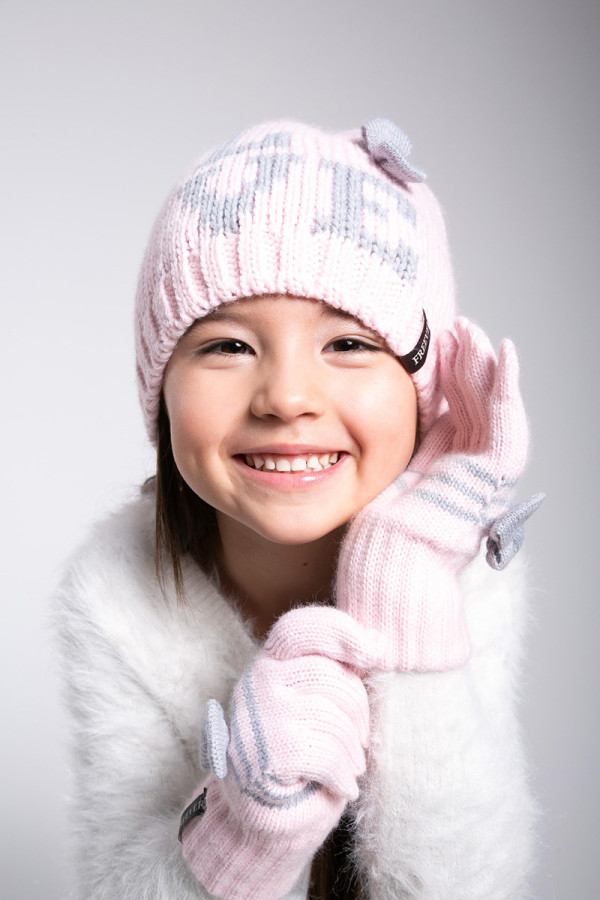 В'язаний комплект для дівчинки (шапка рукавички) Freever GF 20330 рожевий - freever.ua