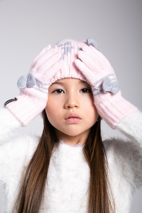 В'язаний комплект для дівчинки (шапка рукавички) Freever GF 20330 рожевий, Фото №6 - freever.ua