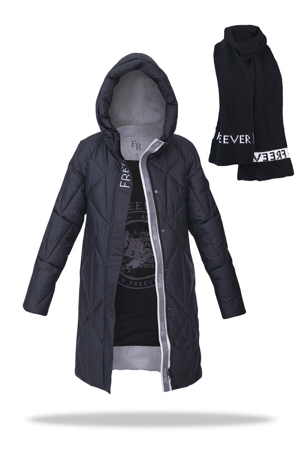 Пальто + шарф женское Freever SF 20511 черное - freever.ua