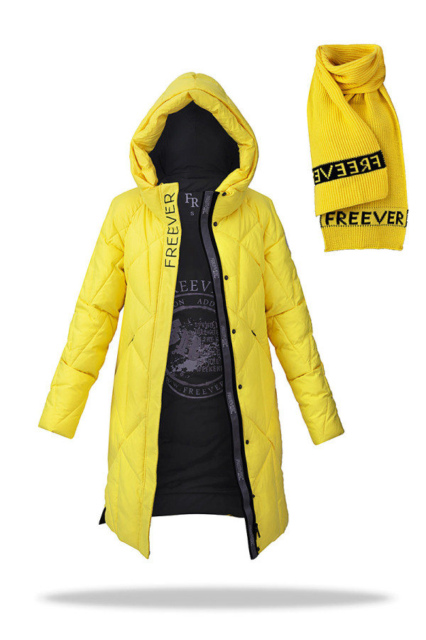 Пальто+шарф женское Freever SF 20511 желтое, Фото №2 - freever.ua