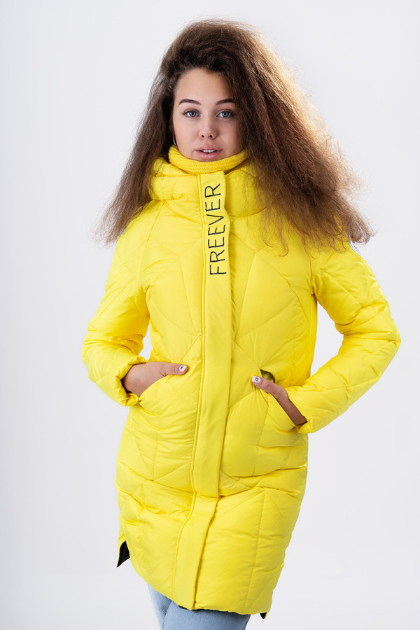 Пальто+шарф женское Freever SF 20511 желтое