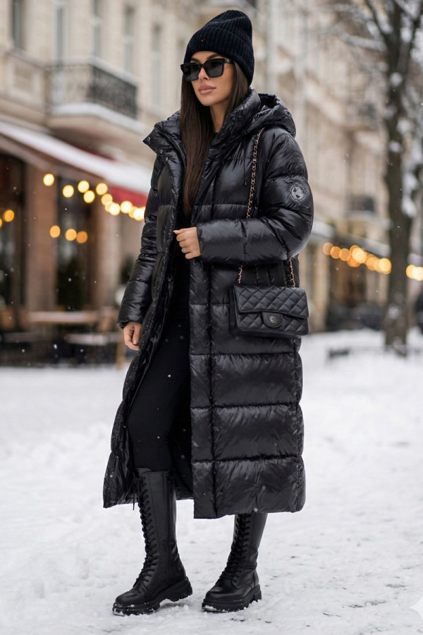 Пальто пухове жіноче Freever NF 2529 чорне , Фото №2- freever.ua