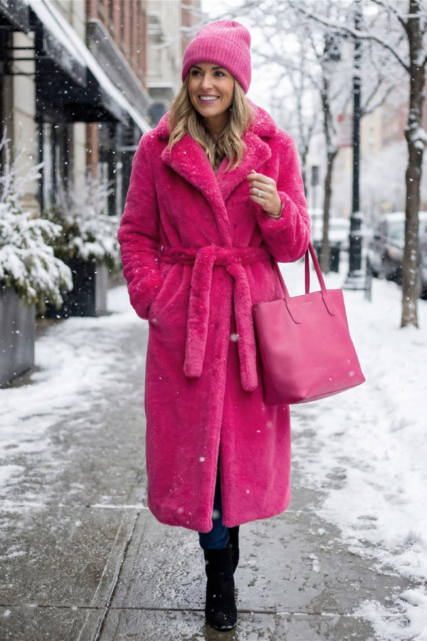 Эко-шуба жіноча Freever UF 28325 малинова, Фото №7- freever.ua