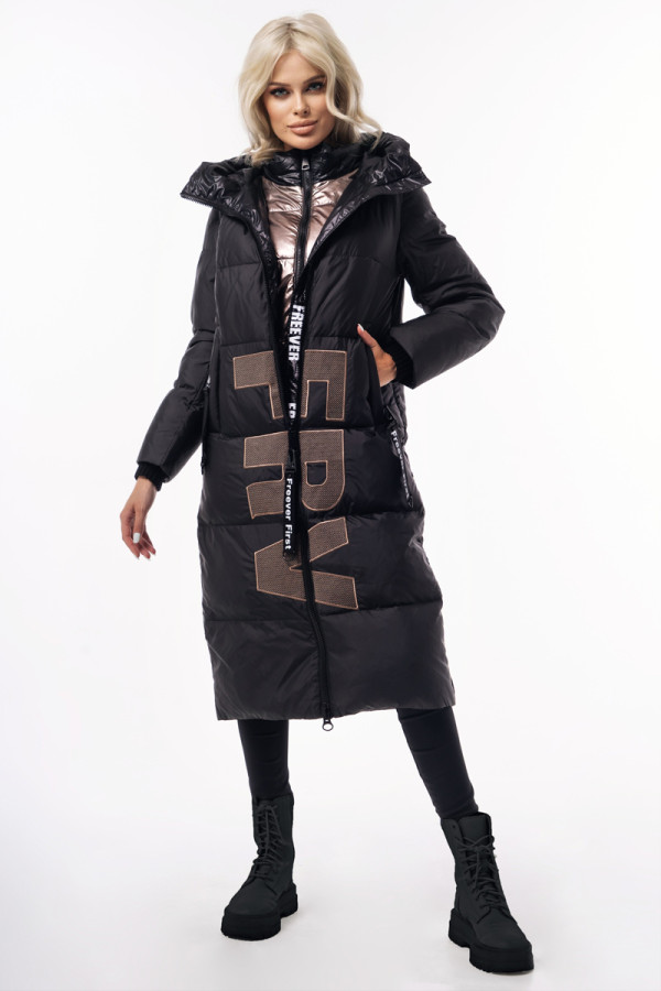 Пальто пуховое женское Freever WF 71583 черное - freever.ua