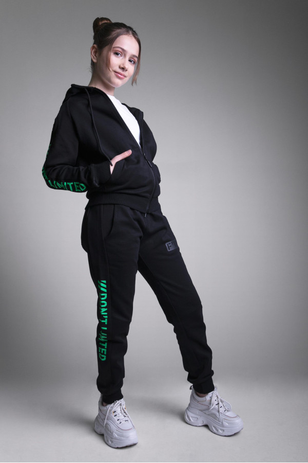 Спортивный костюм детский Freever GF 8108 черный с салатовым, Фото №8 - freever.ua