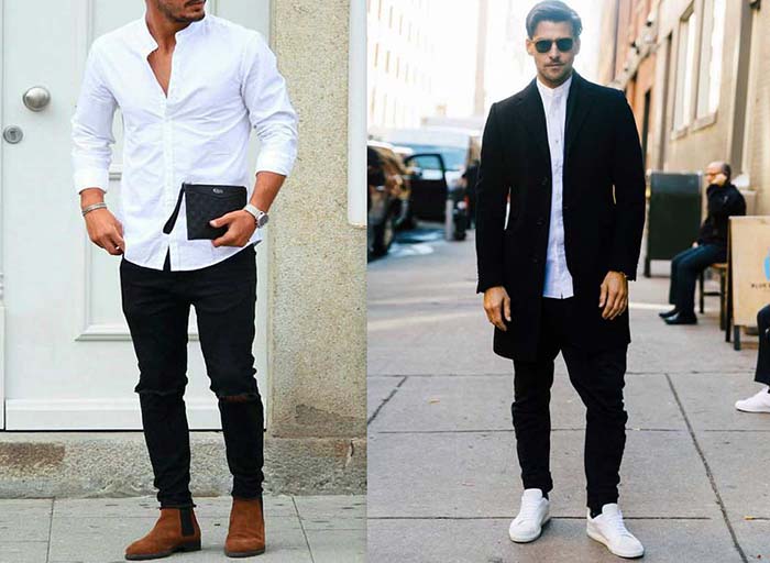 Черные джинсы и белая рубашка